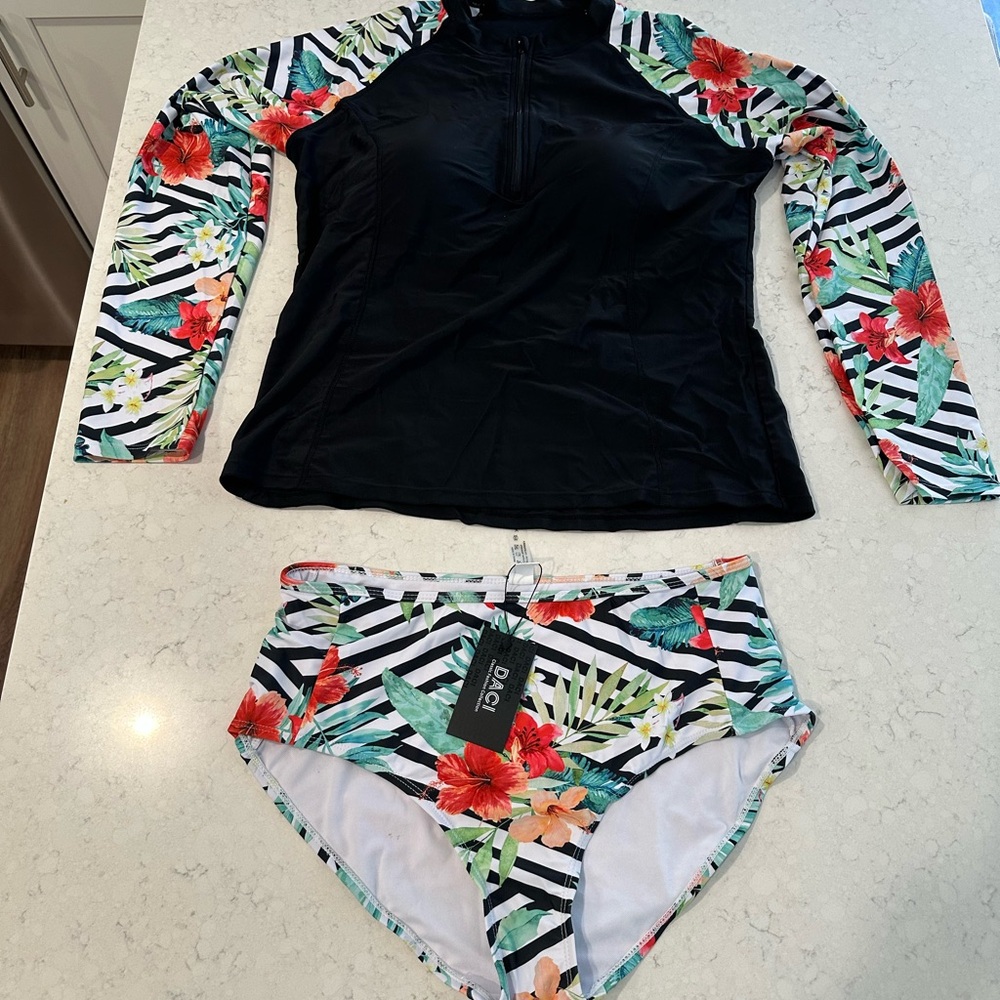 Women’s DACI 2 pc Long Sleeve Rash Guard swim set.